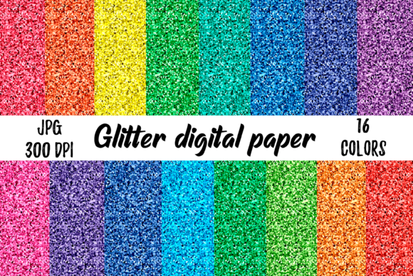Download Glitter Digital Paper 16 Rainbow Colors - Glitter digital paper Collection